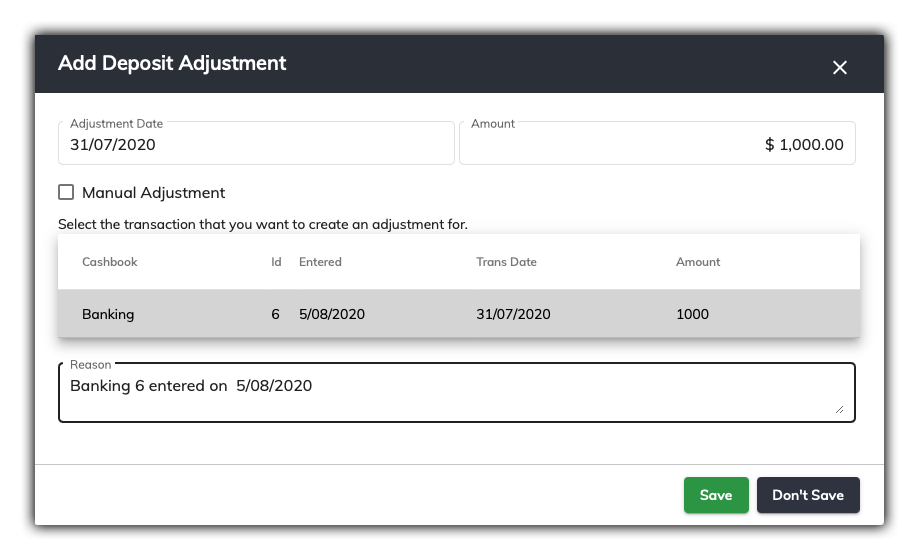 debit adjustment to deposit